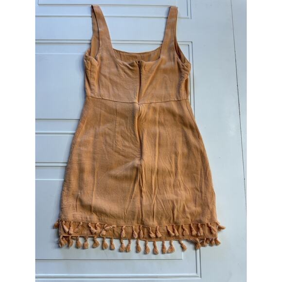 Lulus Feel the Sunshine Orange Linen Blend Tassel Mini Dress Size Small - Picture 6 of 6